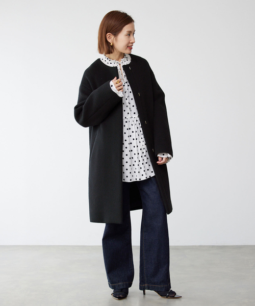 IENA（イエナ） ノーカラーコート 36 サックスブルー レディース