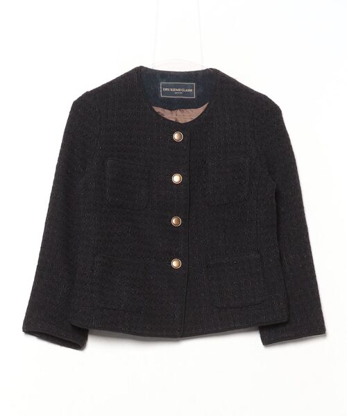 ドゥーズィエムクラス購入ツイードジャケット黒 ドゥーズィエムクラス ツイードジャケット DEUXIEME CLASSE - Deuxieme
