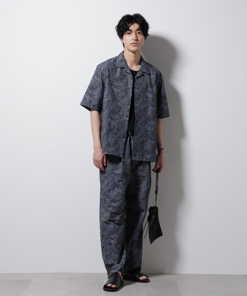 まゆ様　JSボタニカルパンツ　ネイビー AMBIDEX Store △80/2強撚コットン ギャバゴムタックパンツ(F