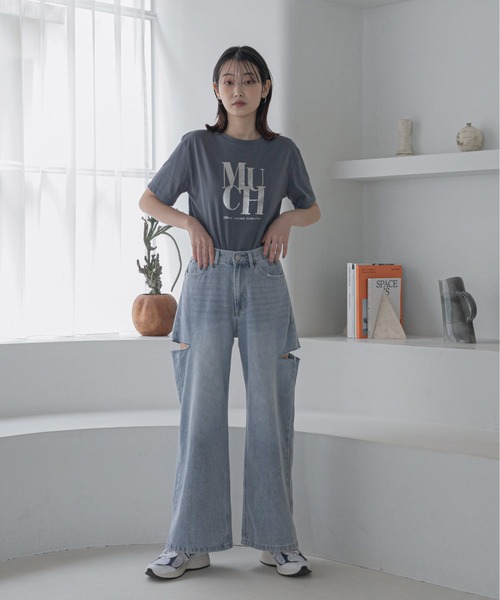 [feepur] повреждение обработка Denim брюки MEDIUM черный женский 