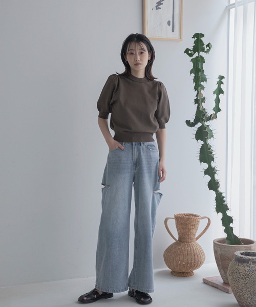 [feepur] повреждение обработка Denim брюки MEDIUM черный женский 