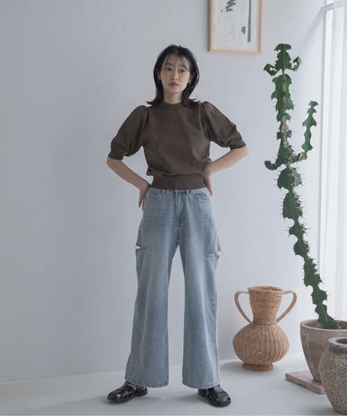 [feepur] повреждение обработка Denim брюки MEDIUM черный женский 