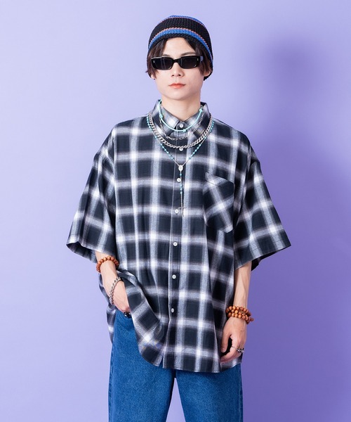 シャツ a.p.o.v. オンブレブロックチェックオーバーサイズシャツ