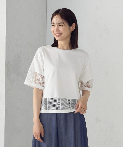 tシャツ レースコンビカットソー レディース COMME CA ISM tシャツ レースコンビ Tシャツ レディース