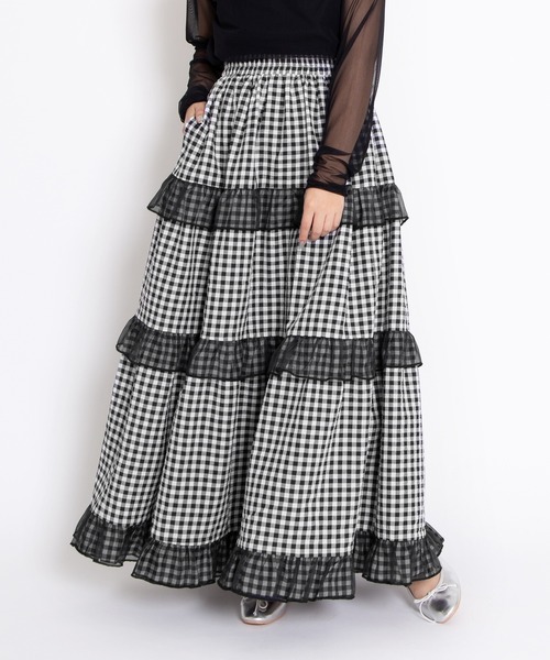 PUNYUS（プニュズ） スカート ギンガムチェックフリルティアードロング