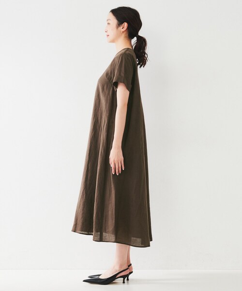 麻　ワンピース タイムセール☆新品 44サイズ 綿麻混 ワンピース ベージュ