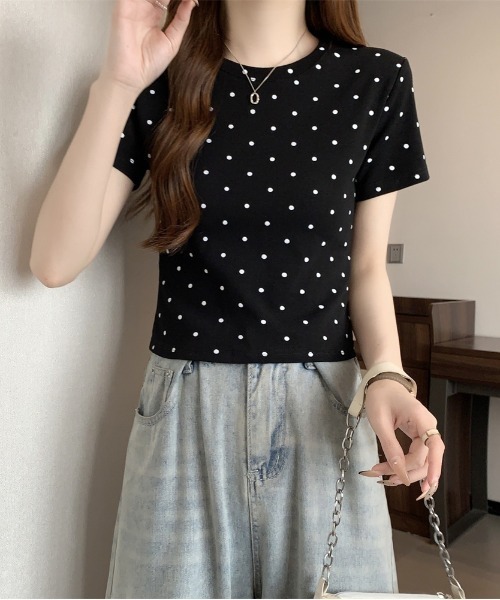 hillda ドット柄装飾の黒半袖Tシャツ 000000060010-10-l.jpg?t=