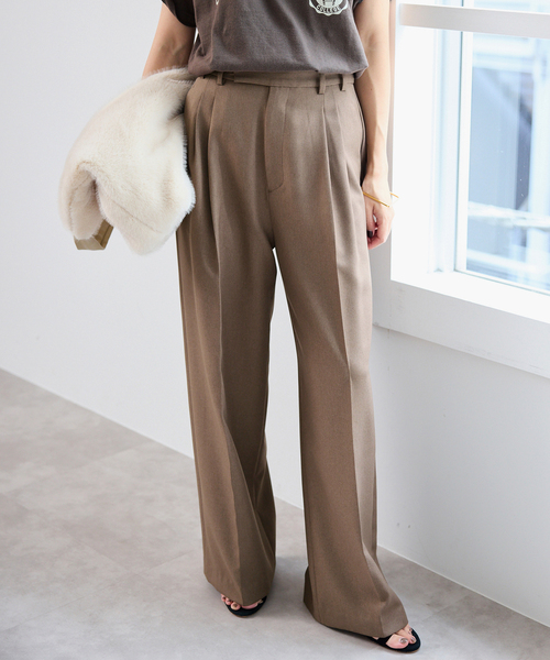 SLOBE IENA スラックス パンツ PEツイルワイド2タックスラックス