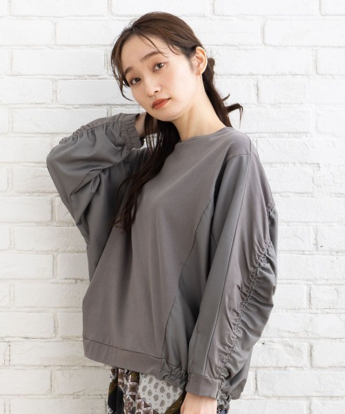 tシャツ FONTLAB シャーリング切替プルオーバー レディース