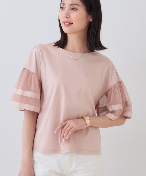 INDIVI インディヴィ　袖フリルカットソー INDIVI tシャツ 「洗える／吸水速乾／UVケア」ねじりデザイン袖