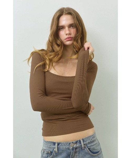 ALEXIA STAM（アリシアスタン） tシャツ Wellness Square Neck Rib Top