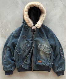 Perushu ブルゾン アウター ヴィンテージライクデニムフードファー