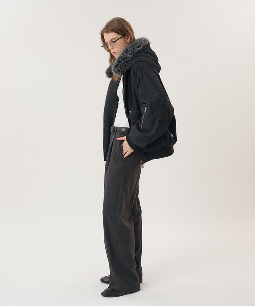Perushu ブルゾン アウター 厚手 Vintage Like Fur Hood Denim Jacket