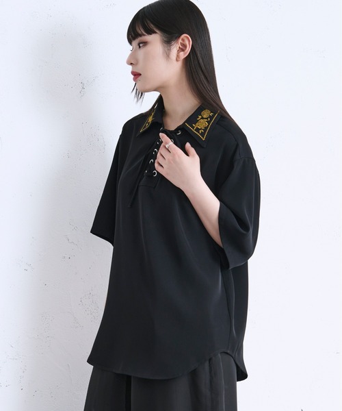 「Ellno Loset」 半袖シャツ MEDIUM ブルーグレー メンズ_画像4
