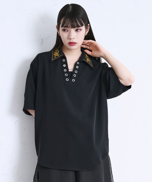 「Ellno Loset」 半袖シャツ MEDIUM ブルーグレー メンズ_画像7