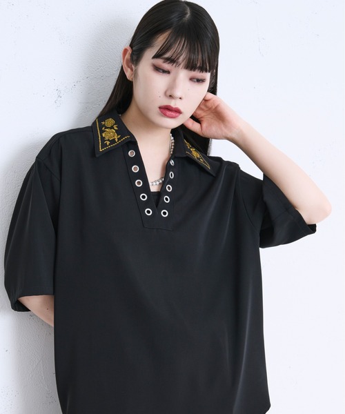 「Ellno Loset」 半袖シャツ MEDIUM ブルーグレー メンズ_画像9