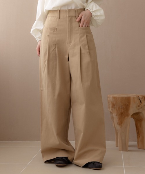 REMOON ワイドパンツ パンツ ツイル2タックワイドパンツ レディース
