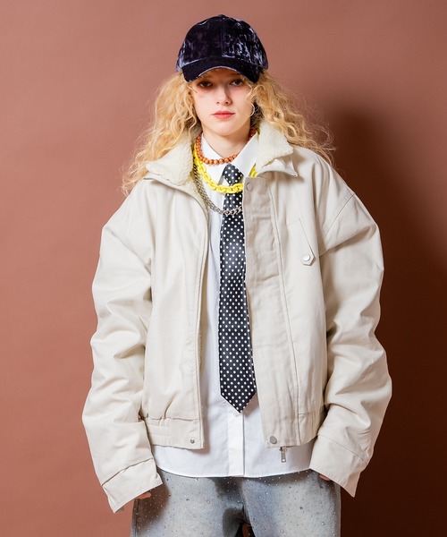 ブルゾン アウター a.p.o.v. 裏ボアダックオーバーサイズ短丈