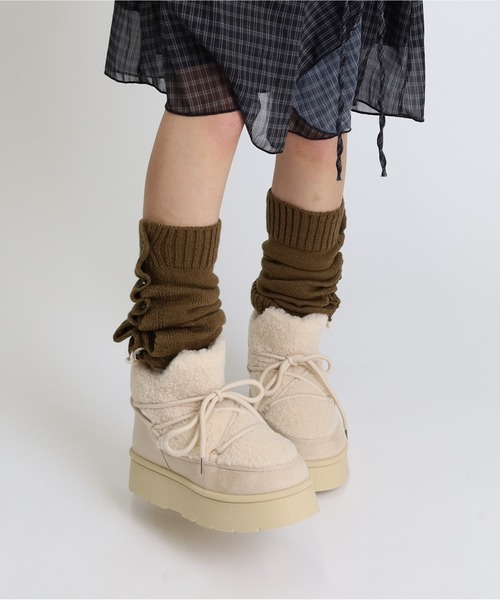 ブーツ 「もふもふボア」厚底ムートンタッチショートブーツ レディース