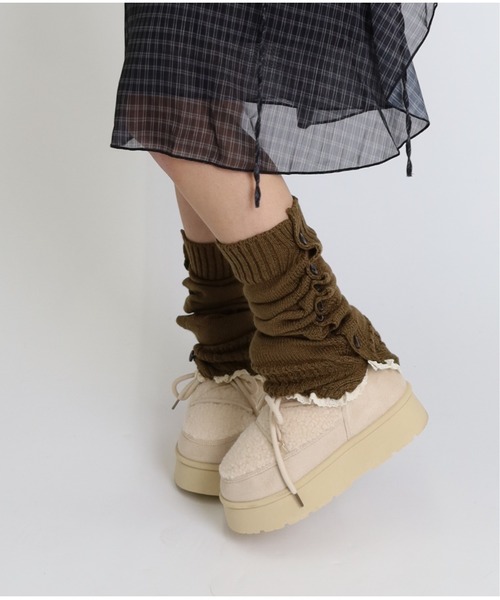 ブーツ 「もふもふボア」厚底ムートンタッチショートブーツ レディース