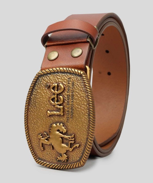 レザー ベルト 馬のバックル付き Lee（リー） ベルト 本革 トップ式バックル レザーベルト 跳ね馬