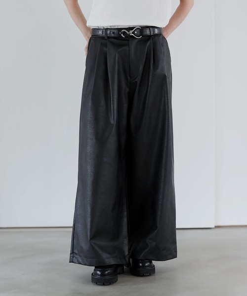 SOCCE スラックス ヴィンテージ加工ワイドフレア合皮スラックス メンズ