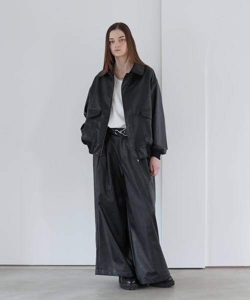 SOCCE ワイドパンツ スラックス ヴィンテージ加工ワイドフレア合皮