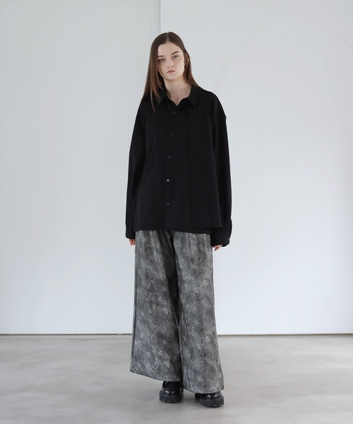 SOCCE スラックス ヴィンテージ加工ワイドフレア合皮スラックス メンズ