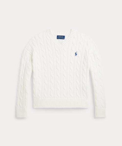 Polo Ralph Lauren Childrenswear - 編み物 ティーシャツ 有線テレビ編み物 綿織物 Vのど頚 ティーシャツ キッズ 小わっぱ服 うしろ帯 ベビー、キッズ、マタニティ-セーター-子ども服、シューズ