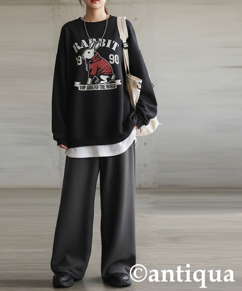 「antiqua」 イージーパンツ ONESIZE グレー レディース_画像9