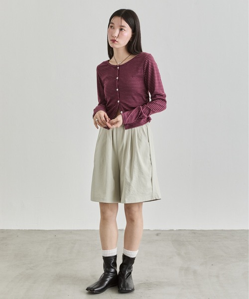 NUJOH tシャツ Stripe Button Top / ボーダーボタンカットソートップス