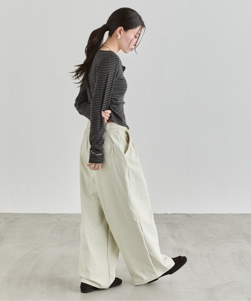 トップス ryufbxh NUJOH tシャツ Stripe Button Top / ボーダーボタンカットソートップス
