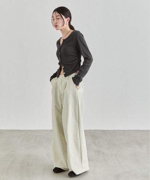 NUJOH tシャツ Stripe Button Top / ボーダーボタンカットソートップス