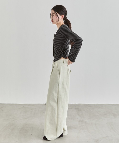 NUJOH tシャツ Stripe Button Top / ボーダーボタンカットソートップス