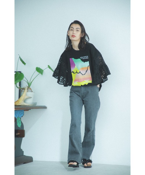 「OKIRAKU」 半袖カットソー ONE SIZE ブラック レディース_画像3