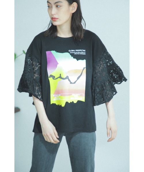 「OKIRAKU」 半袖カットソー ONE SIZE ブラック レディース_画像8