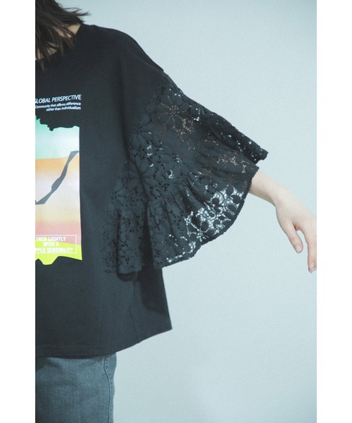 「OKIRAKU」 半袖カットソー ONE SIZE ブラック レディース_画像9