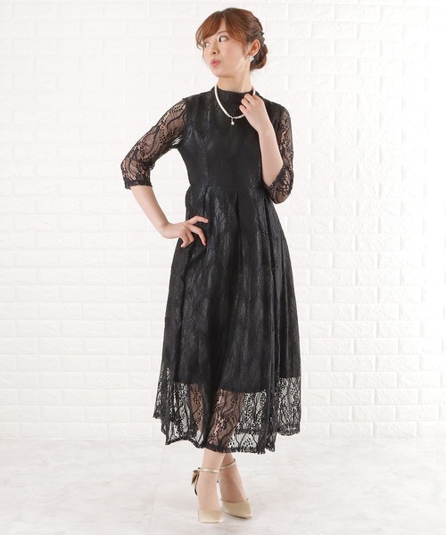 「Lace Ladies」 7分袖ワンピース S グレー レディース_画像2