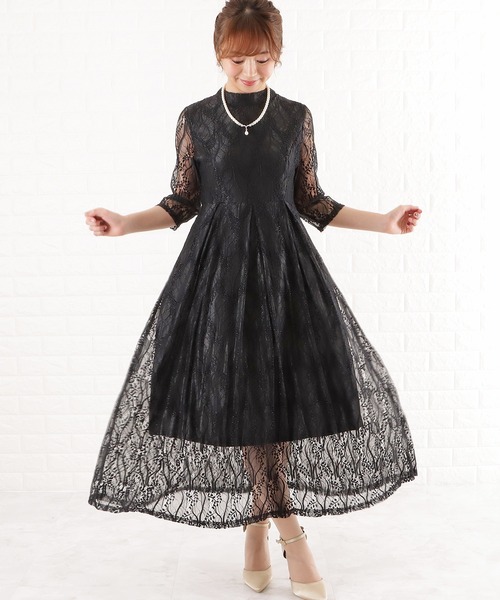 「Lace Ladies」 7分袖ワンピース S グレー レディース_画像3