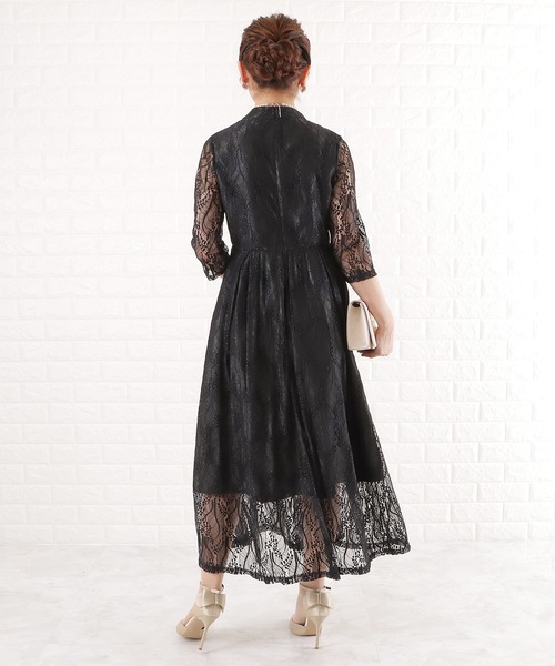「Lace Ladies」 7分袖ワンピース S グレー レディース_画像5