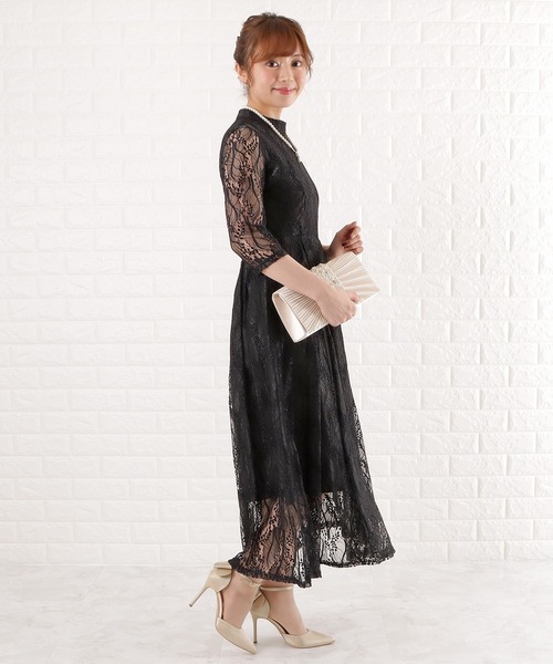 「Lace Ladies」 7分袖ワンピース S グレー レディース_画像6