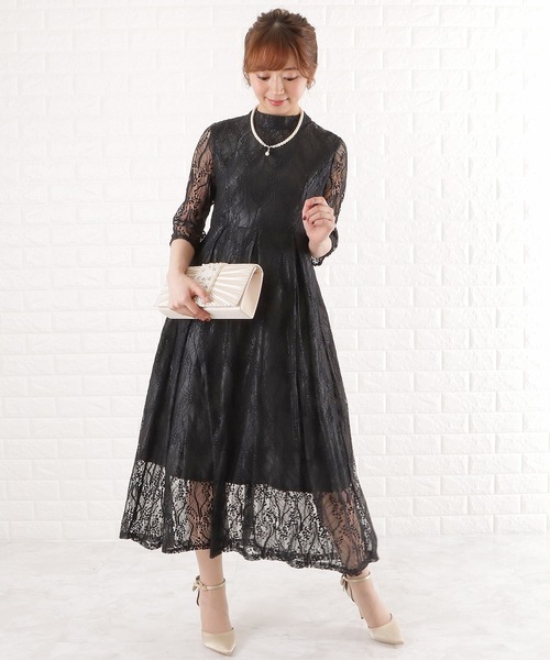 「Lace Ladies」 7分袖ワンピース S グレー レディース_画像7