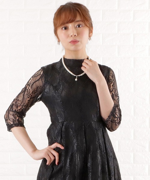 「Lace Ladies」 7分袖ワンピース S グレー レディース_画像8