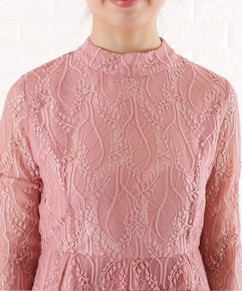 「Lace Ladies」 7分袖ワンピース S グレー レディース_画像9