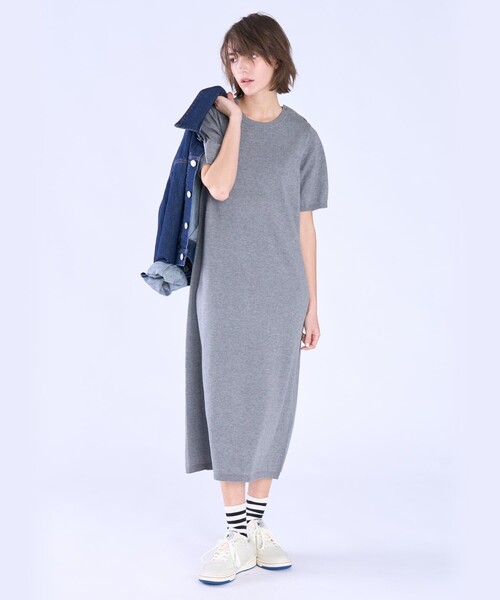 To b. by agnes ワンピース 半袖 ショルダーボタン コットン ニット