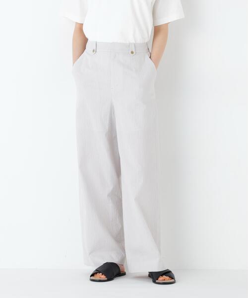ワイドパンツ パンツ 「名品/4サイズ展開」サッカーファインストライプセミワイドパンツ レディースの画像