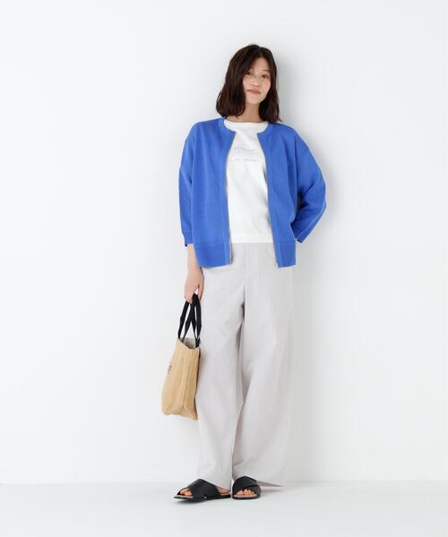 ワイドパンツ パンツ 「名品/4サイズ展開」サッカーファインストライプセミワイドパンツ レディースの画像