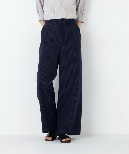 ワイドパンツ パンツ 「名品/4サイズ展開」サッカーファインストライプセミワイドパンツ レディースの画像