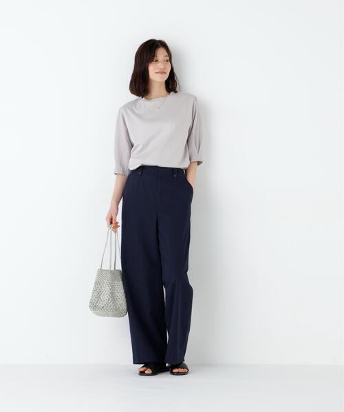 ワイドパンツ パンツ 「名品/4サイズ展開」サッカーファインストライプセミワイドパンツ レディースの画像