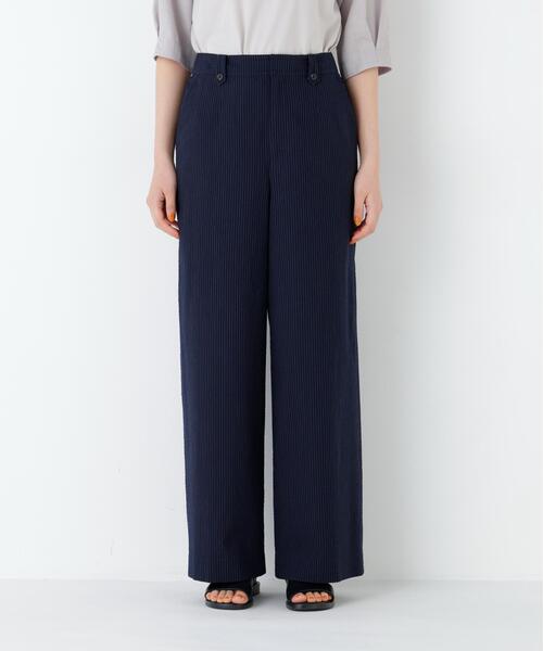 ワイドパンツ パンツ 「名品/4サイズ展開」サッカーファインストライプセミワイドパンツ レディースの画像